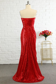 Tubino Sweetheart Red Sequins Prom Dress con Paillettes