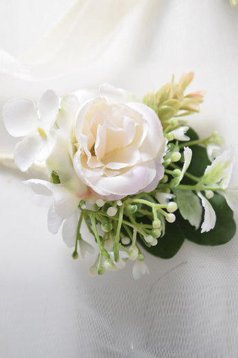Bianco Rosa Artificiale Wedding Wrist Corsage