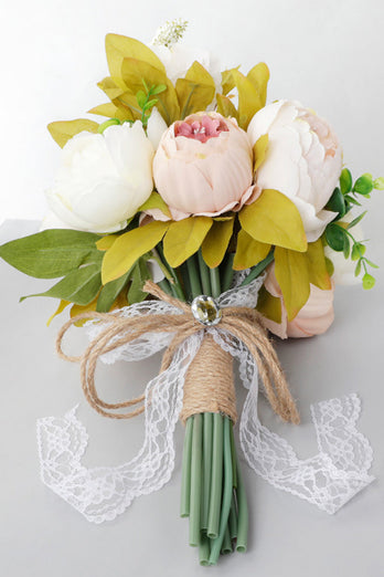 Bouquet colorati Boho Bridesmaid con stringa di pizzo