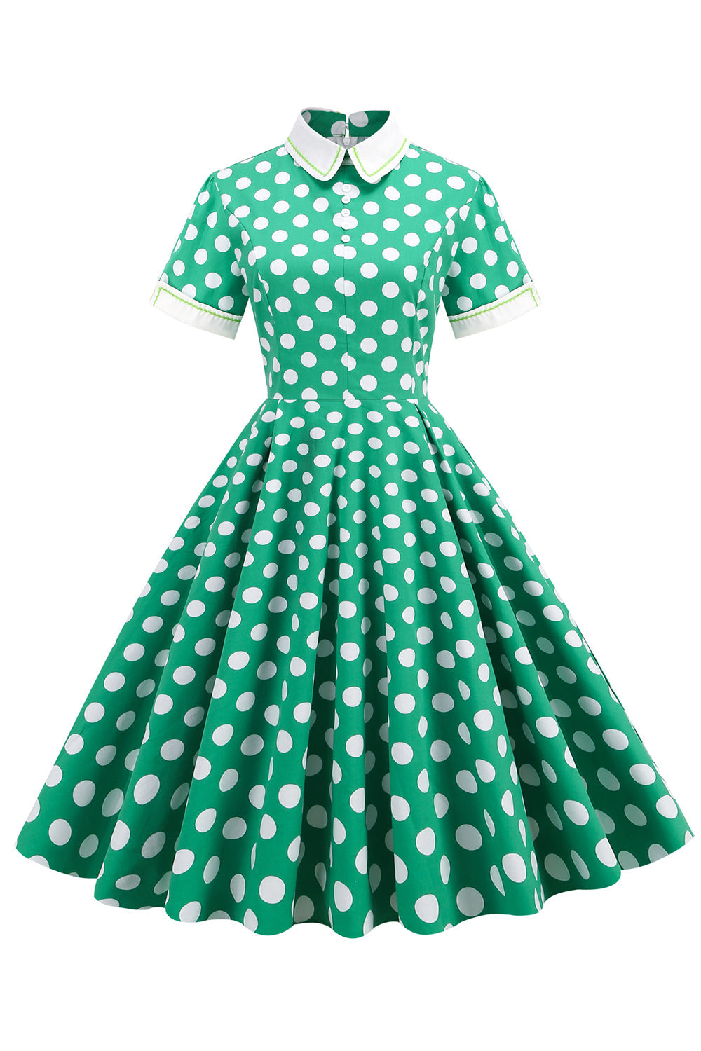 Abito Vintage Dot Bianco Verde con Maniche Corte