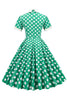 Carica l&#39;immagine nel visualizzatore di Gallery, Abito Vintage Dot Bianco Verde con Maniche Corte