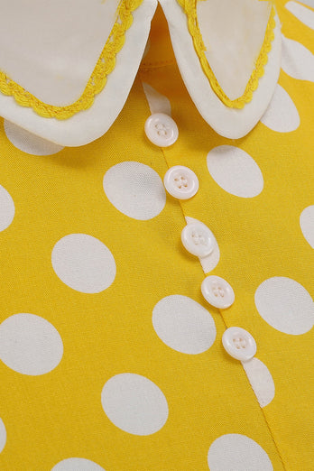Abito Vintage Dot Bianco Verde con Maniche Corte