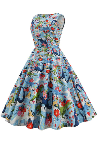 Abito Azzurro Floreale Vintage anni 50