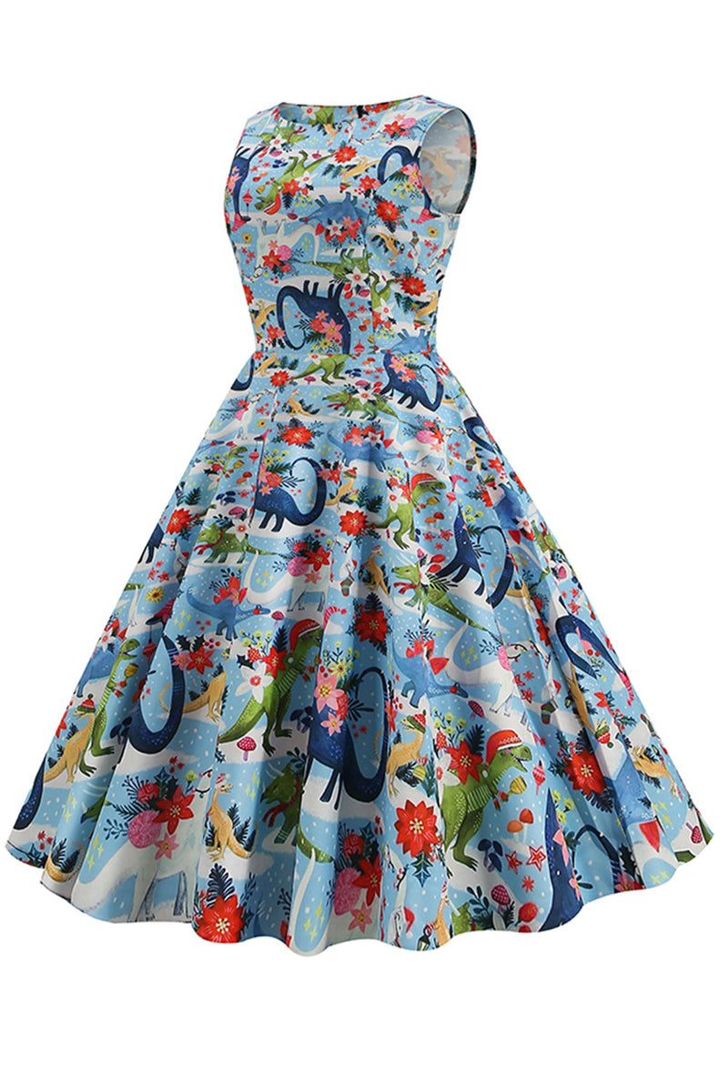Carica l&#39;immagine nel visualizzatore di Gallery, Abito Azzurro Floreale Vintage anni 50