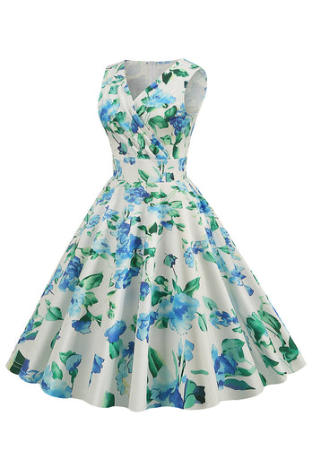 Abito Vintage Azzurro Con Scollo a V anni 50