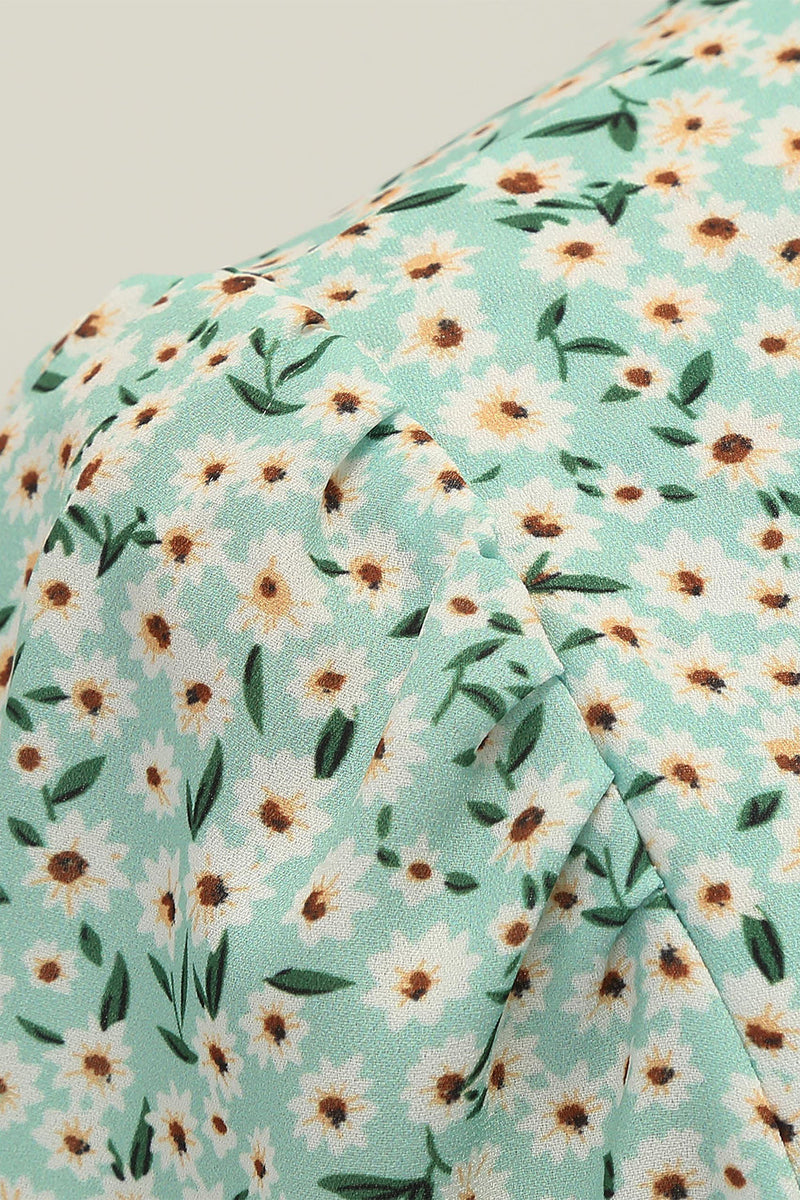 Carica l&#39;immagine nel visualizzatore di Gallery, Abito vintage verde chiaro floreale del anni &#39;50 con maniche