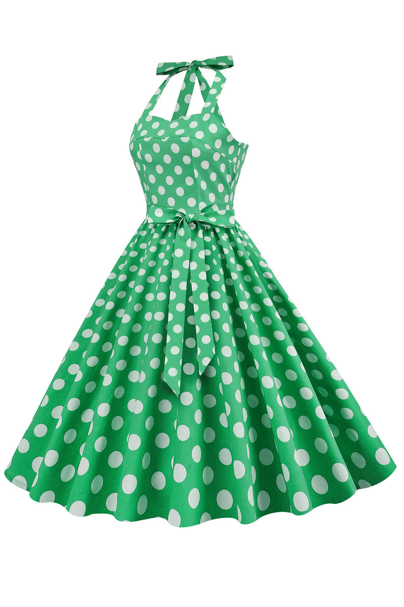 Carica l&#39;immagine nel visualizzatore di Gallery, Abito Pin Up a pois verdi anni &#39;50