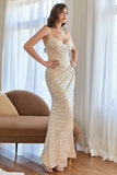 Albicocca Mermaid Paillettes Prom Dress con spacco