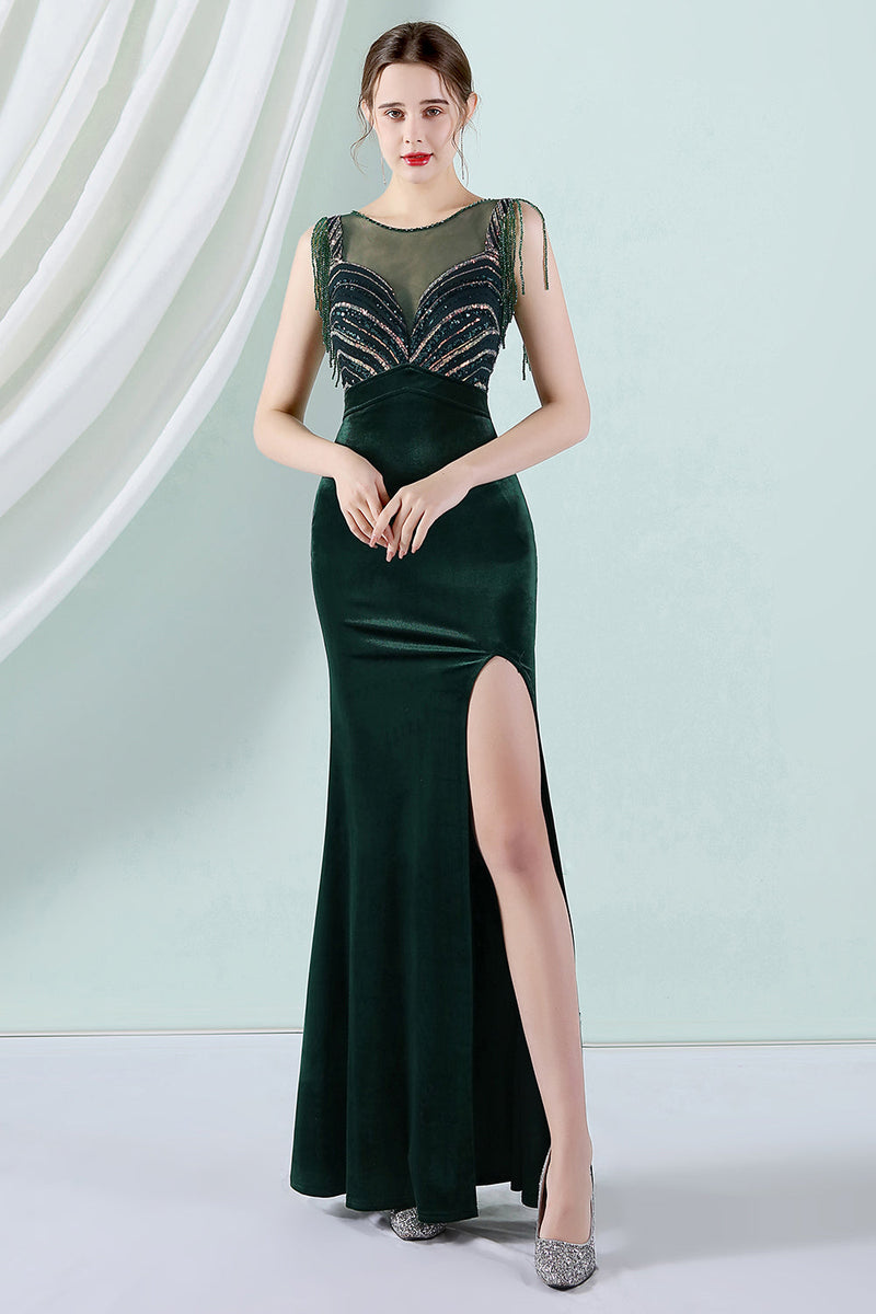 Carica l&#39;immagine nel visualizzatore di Gallery, Abito da ballo con collo a sirena Bateau verde scuro
