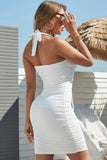 Tubino Halter Abito Bianco cocktail con Criss Cross