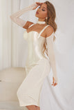 Albicocca Satin Maniche Lunghe Bodycon Cocktail Dress