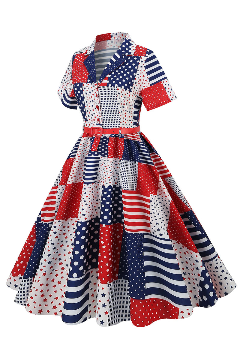 Carica l&#39;immagine nel visualizzatore di Gallery, Independence Day Flag Stampa Abito Vintage