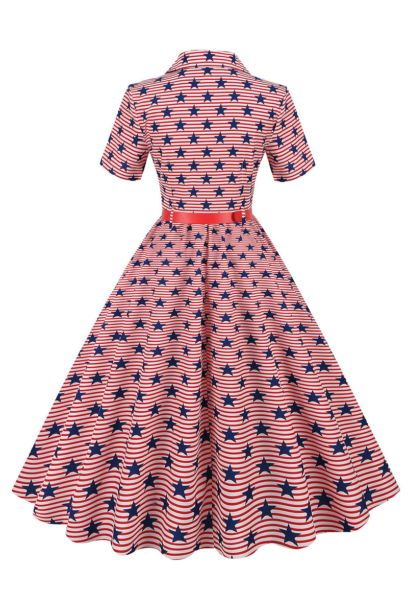 Carica l&#39;immagine nel visualizzatore di Gallery, American Flag Stars Stampa Vintage Dress