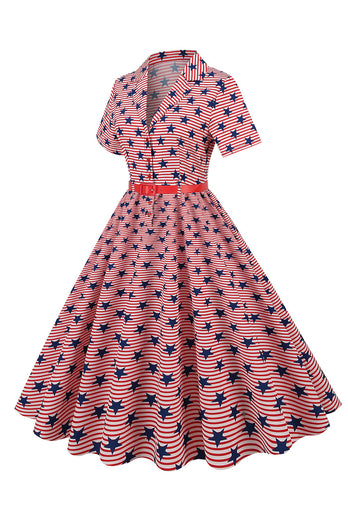 American Flag Stars Stampa Vintage Dress