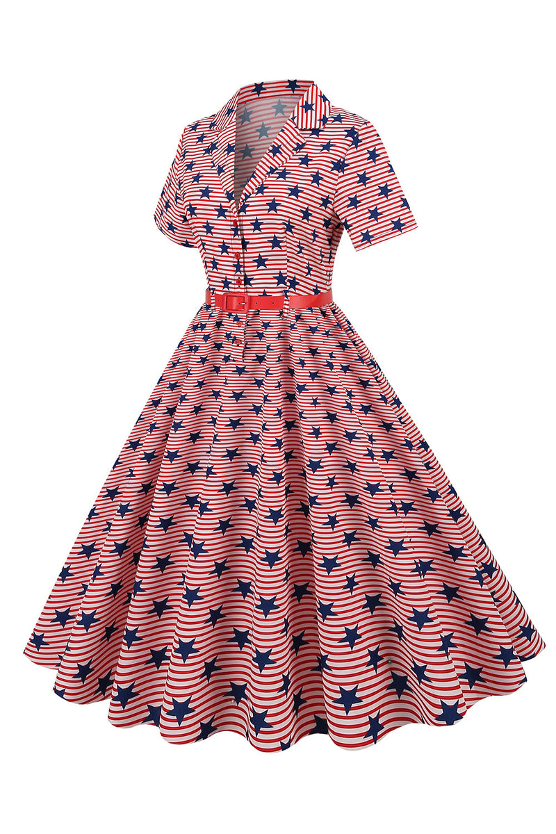 Carica l&#39;immagine nel visualizzatore di Gallery, American Flag Stars Stampa Vintage Dress