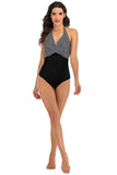 Costume intero Halter Collo Alto Nero Costumi da Bagno
