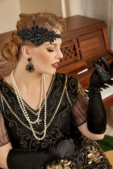 Auricolare a goccia copricapo nero Cinque pezzi 1920s Set di accessori
