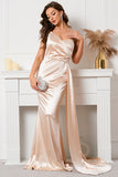 Champagne Una Spalla Sirena Prom Abito