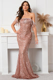 Rosa Abito da sera con paillettes con spalle scoperte con Nappe