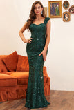 Abito da sera con paillettes alla sirena verde scuro