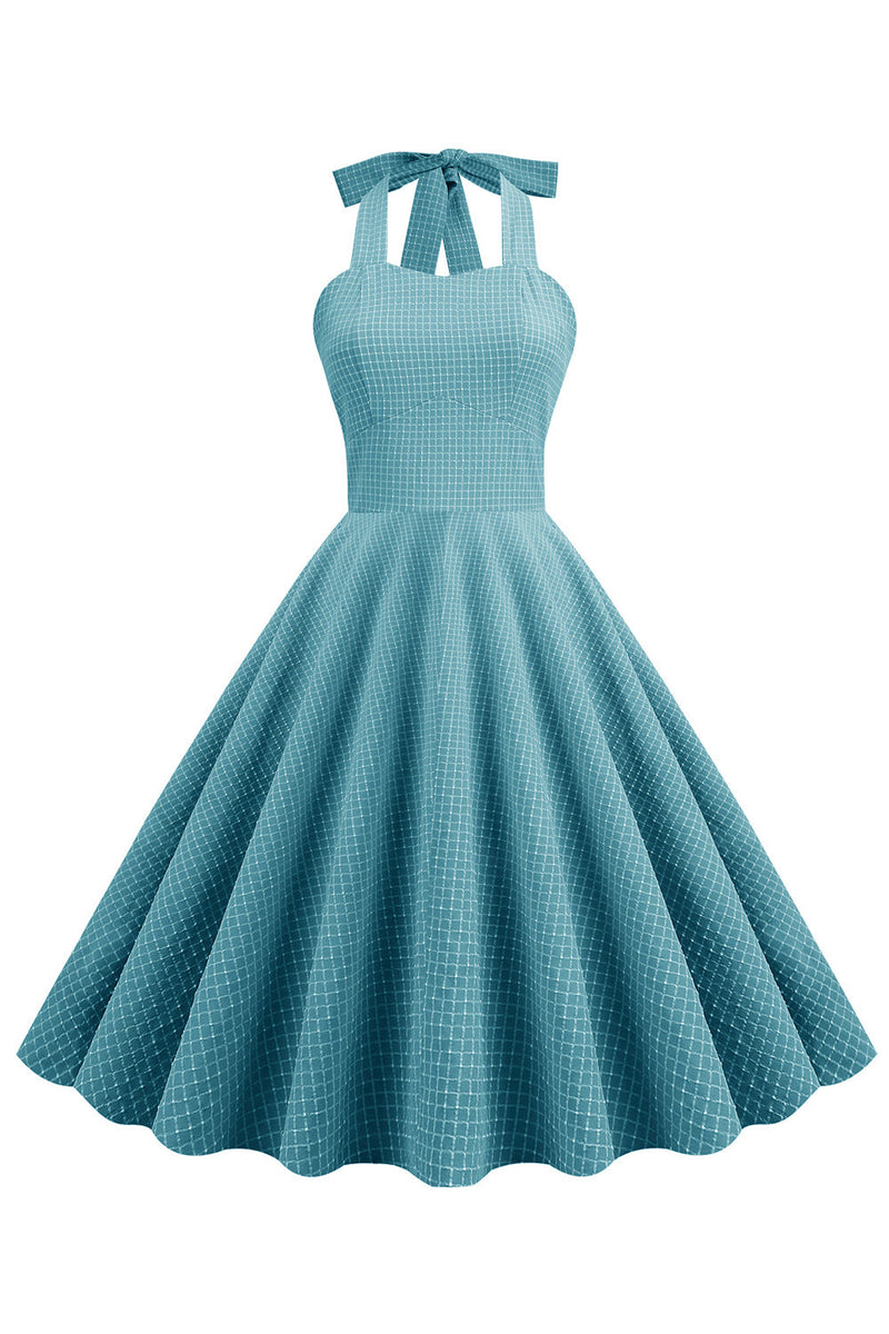 Carica l&#39;immagine nel visualizzatore di Gallery, Halter Plaid 1950s Swing Dress