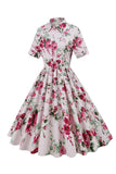 Abito a maniche corte floreali nero e rosso Vintage anni 50