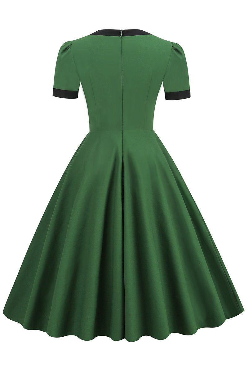Carica l&#39;immagine nel visualizzatore di Gallery, Abito Swing verde scuro del 1950 con fiocco
