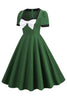 Carica l&#39;immagine nel visualizzatore di Gallery, Abito Swing verde scuro del 1950 con fiocco
