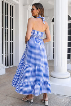 Abito estivo Blu Plaid Boho Maxi