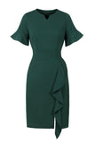 Bodycon verde scuro 1960 abito con volant