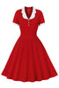 Carica l&#39;immagine nel visualizzatore di Gallery, Red Lapel Neck 1950s Swing Dress