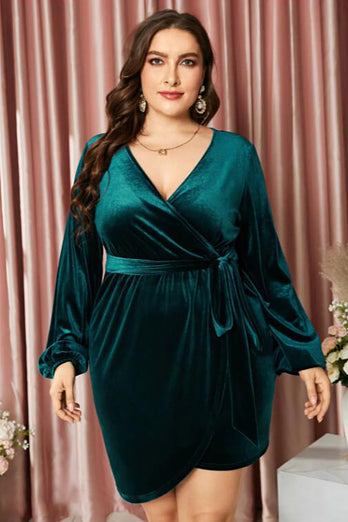 Abito plus size in velluto verde scuro
