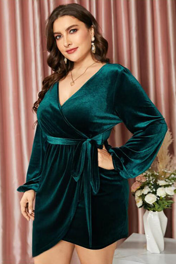 Abito plus size in velluto verde scuro