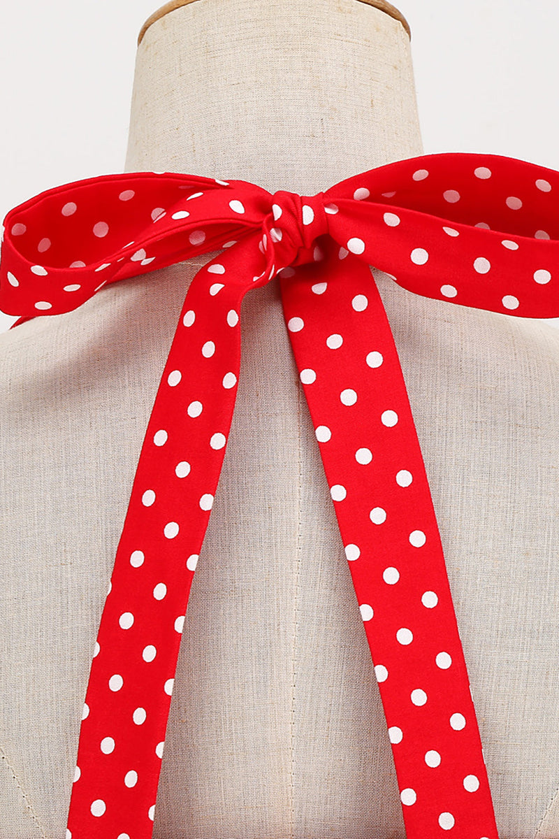 Carica l&#39;immagine nel visualizzatore di Gallery, Retro Stile Halter Rosso Pois Abito 1950