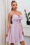 A Line Spaghetti Straps Purple Short Homecoming Dress