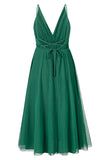 Semplice Deep V Neck Green Party Dress