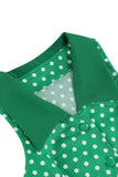 Green Lapel Neck Polka Dots Swing 1950s Abito