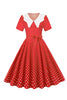 Carica l&#39;immagine nel visualizzatore di Gallery, Hepburn Red Polka Dots Stampa Abito Vintage con Cintura