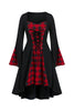 Carica l&#39;immagine nel visualizzatore di Gallery, Cravatta Ruffle Sleeve Halloween Plaid Retro Dress