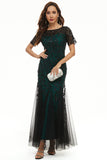 Foglie Paillettes Mother Dress con maniche corte