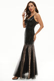 Paillettes Nere Spaghetti Straps Tulle Prom Dress