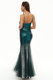 Paillettes Nere Spaghetti Straps Tulle Prom Dress