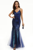 Paillettes Nere Spaghetti Straps Tulle Prom Dress