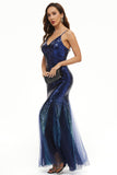 Paillettes Nere Spaghetti Straps Tulle Prom Dress