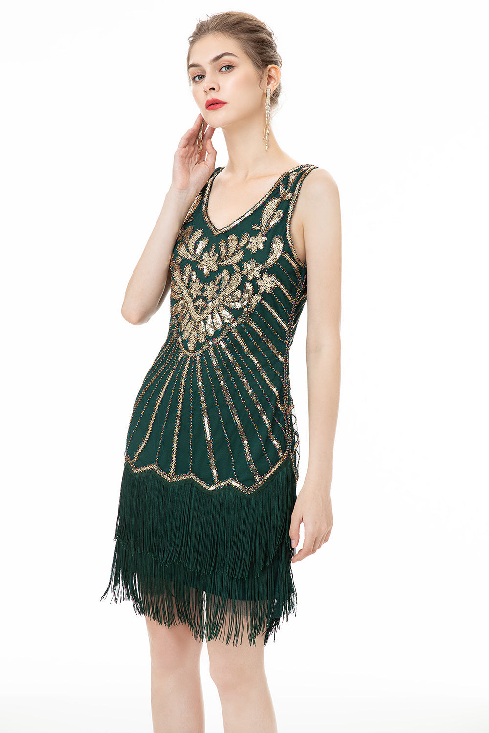 Abito verde con frange di paillettes anni 1920