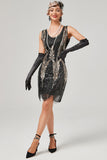 Abito nero dorato con scollo a scoop del 1920
