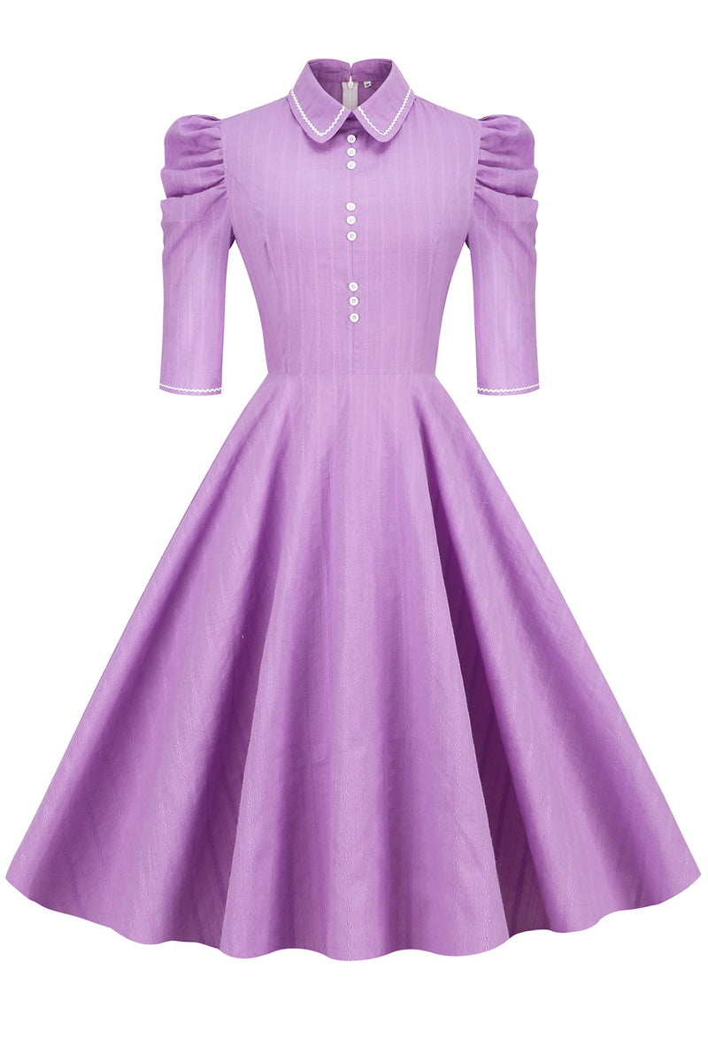 Carica l&#39;immagine nel visualizzatore di Gallery, Doll Collar Purple Retro Dress con mezze maniche