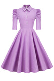 Doll Collar Purple Retro Dress con mezze maniche