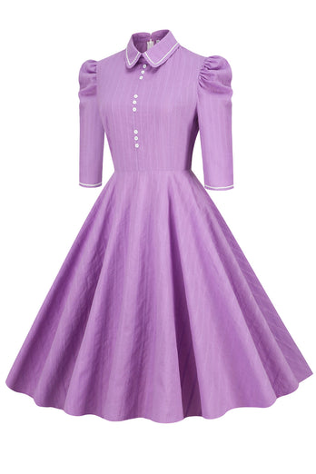 Doll Collar Purple Retro Dress con mezze maniche