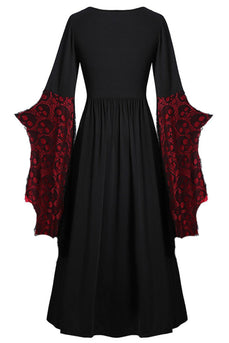 Nero Maniche Lunghe Vintage Halloween Dress